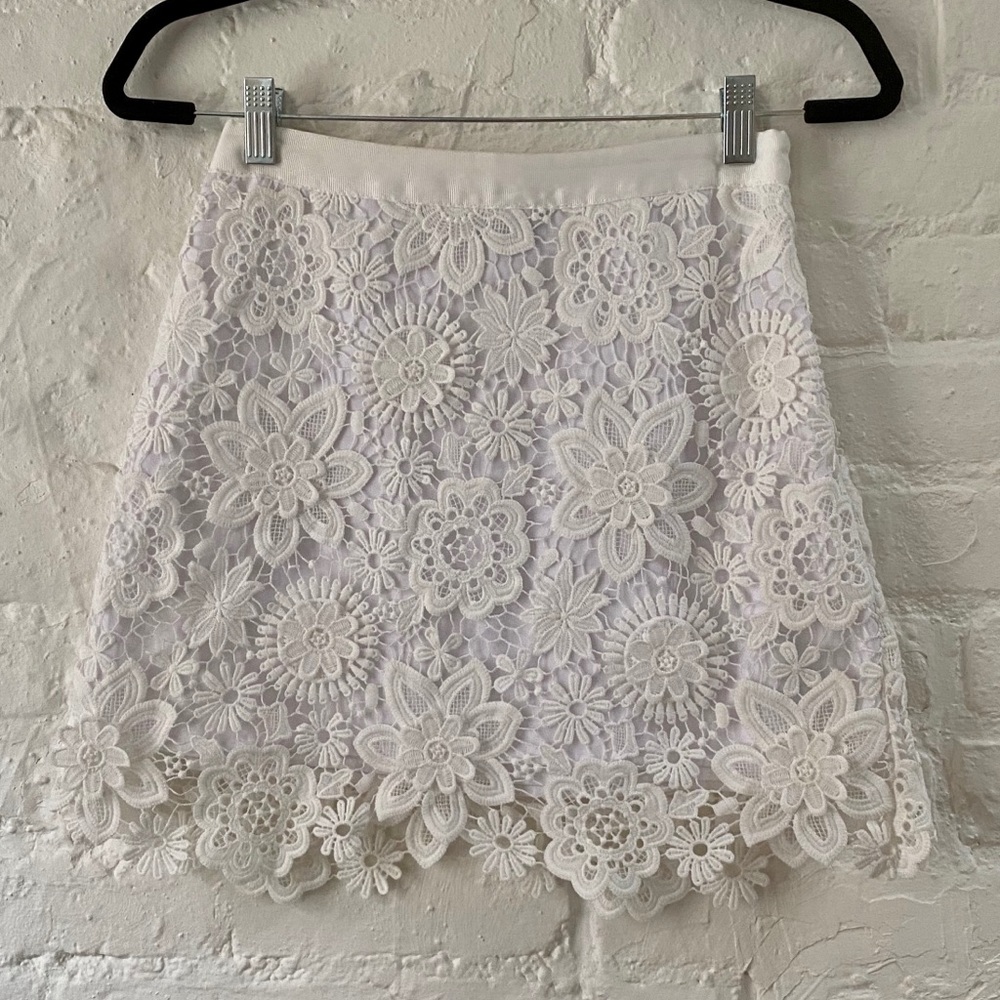 Topshop Embroidered Mini Skirt in White